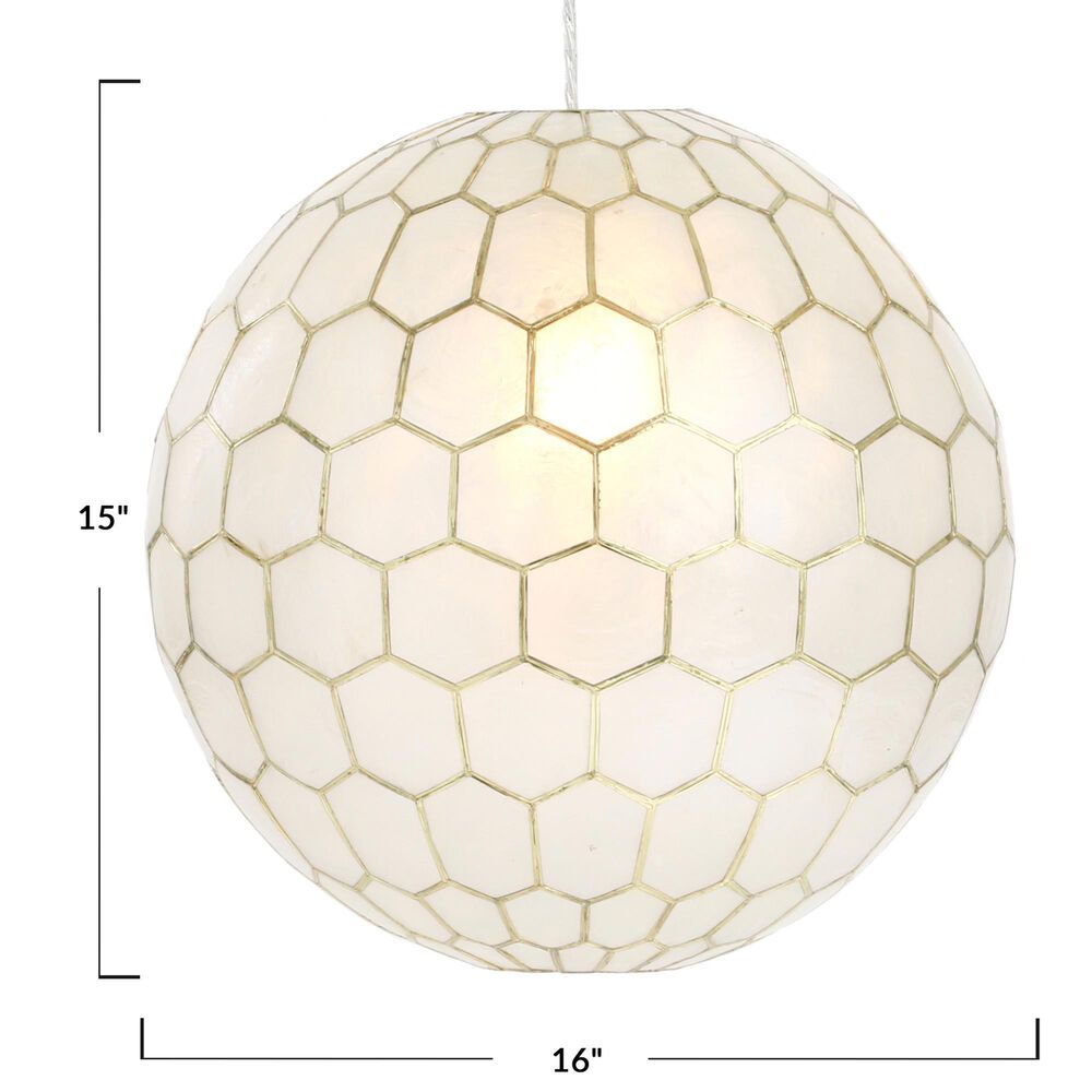 Creative Coop Simone 16" Pendant with Pearly White Shade in Antique Gold, , large