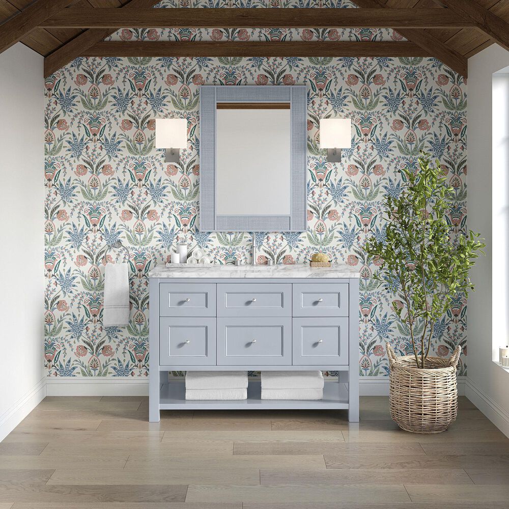 James Martin Vanities Breckenridge 48&quot; Single Bathroom Vanity in Serenity Blue with 3 cm Carrara White Marble Top and Rectangular Sink, , large