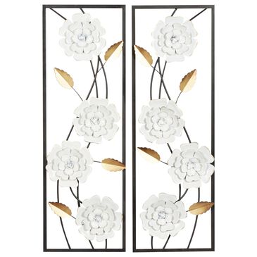 Maple and Jade 36" x 12" Flowers Wall Decor in White, Gold and Black (Set of 2), , large