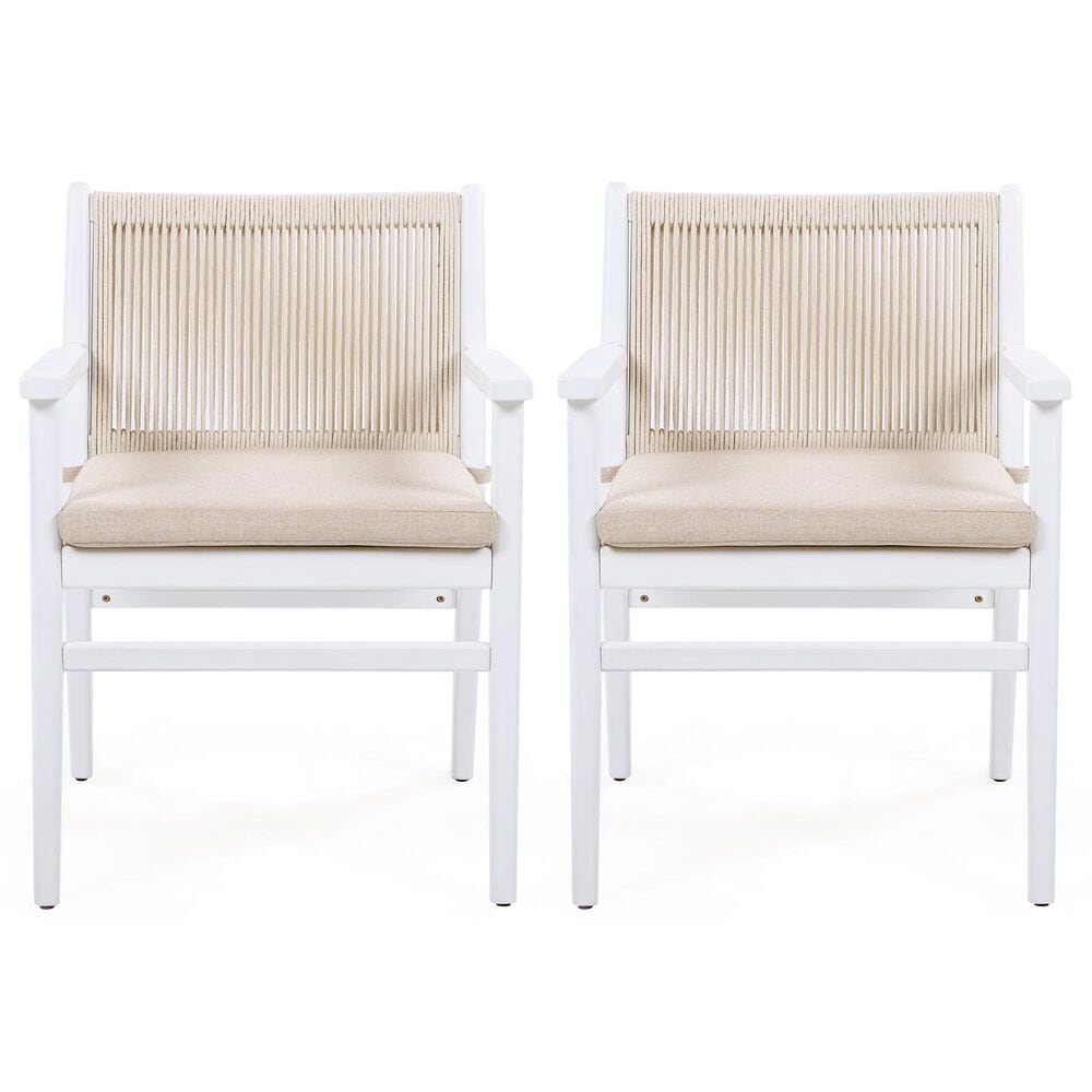 Hearth and Haven Outdoor Dining Chair with Rope Design Back and White Frame in Beige (Set of 2), , large