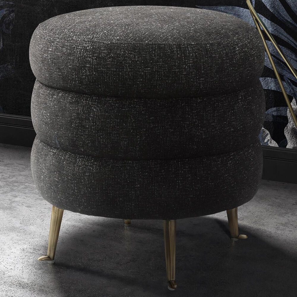 Tov Furniture Ladder Tweed Ottoman in Black Tweed, , large