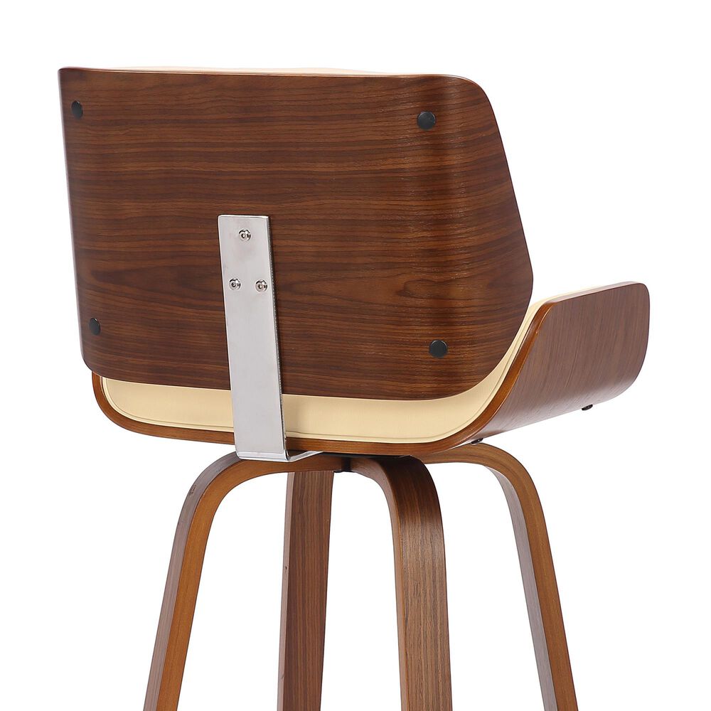 Blue River Tyler 26&quot; Counter Height Swivel Cream Faux Leather and Walnut Wood Bar Stool, , large