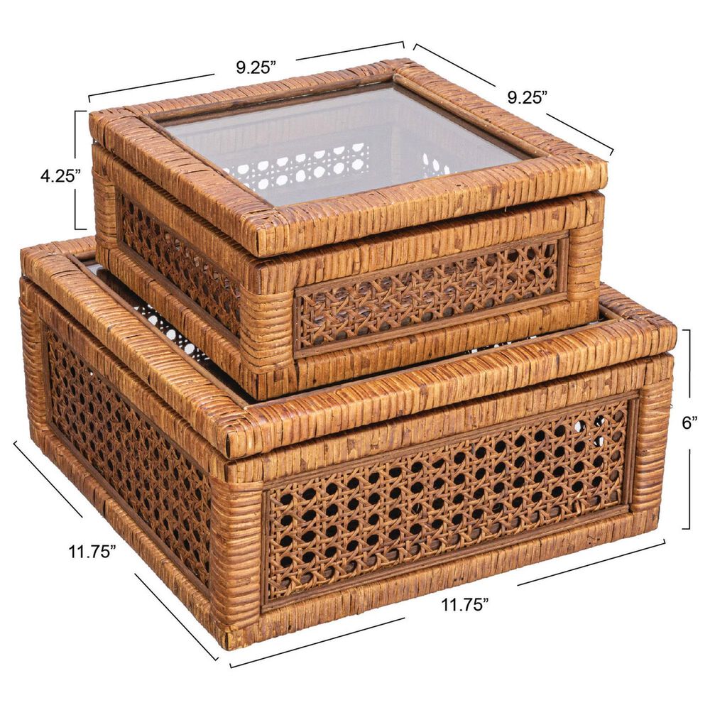 Creative Coop 2-Piece Modern Decorative Square Display Box Set in Dark Brown, , large