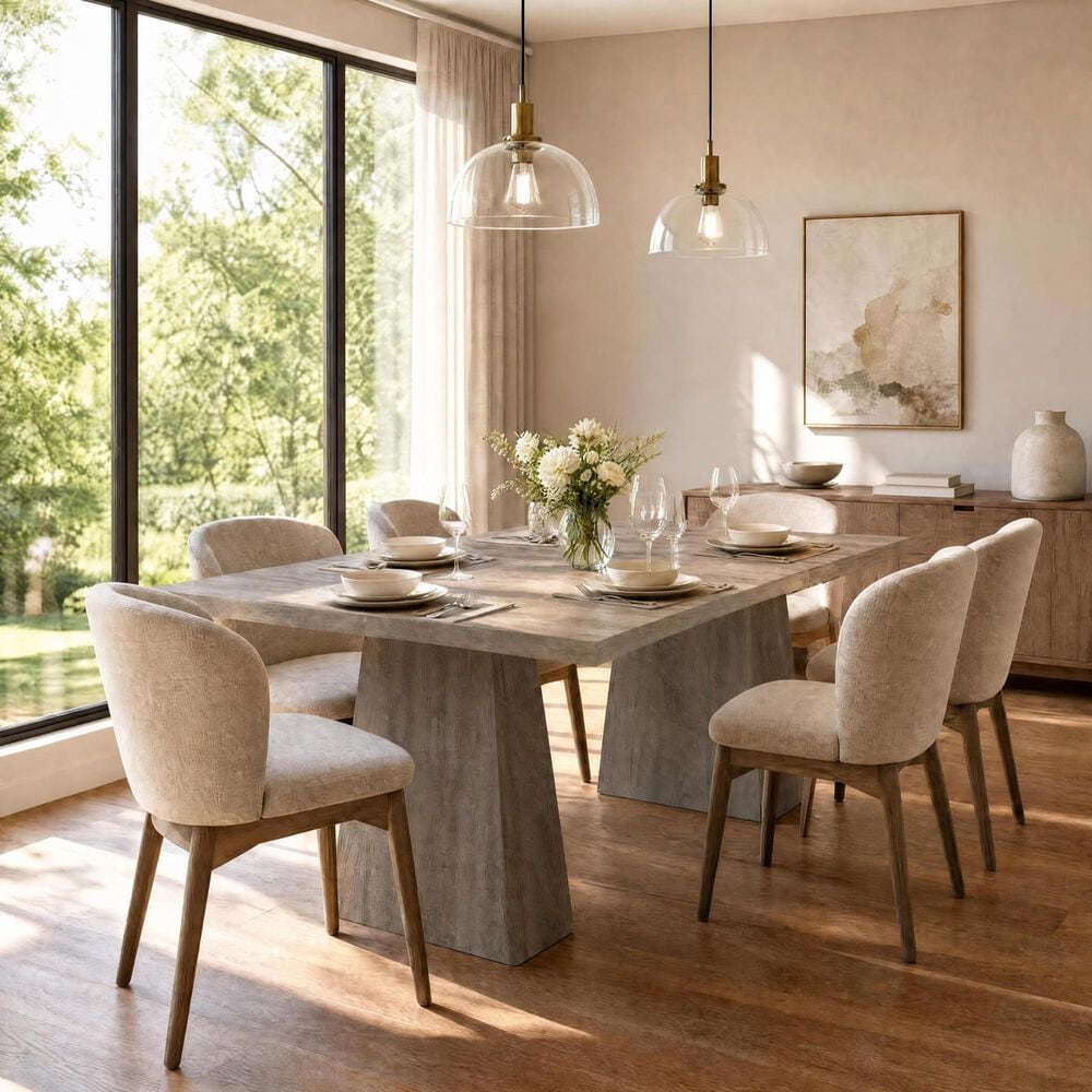 GARVEE 71" Rectangular Dining Table with Double Pedestal Base in Gray - Table Only, , large