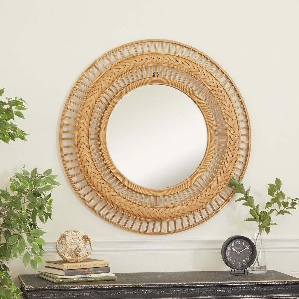 Maple and Jade 36&quot; Round Wall Mirror in Matte Brown, , large
