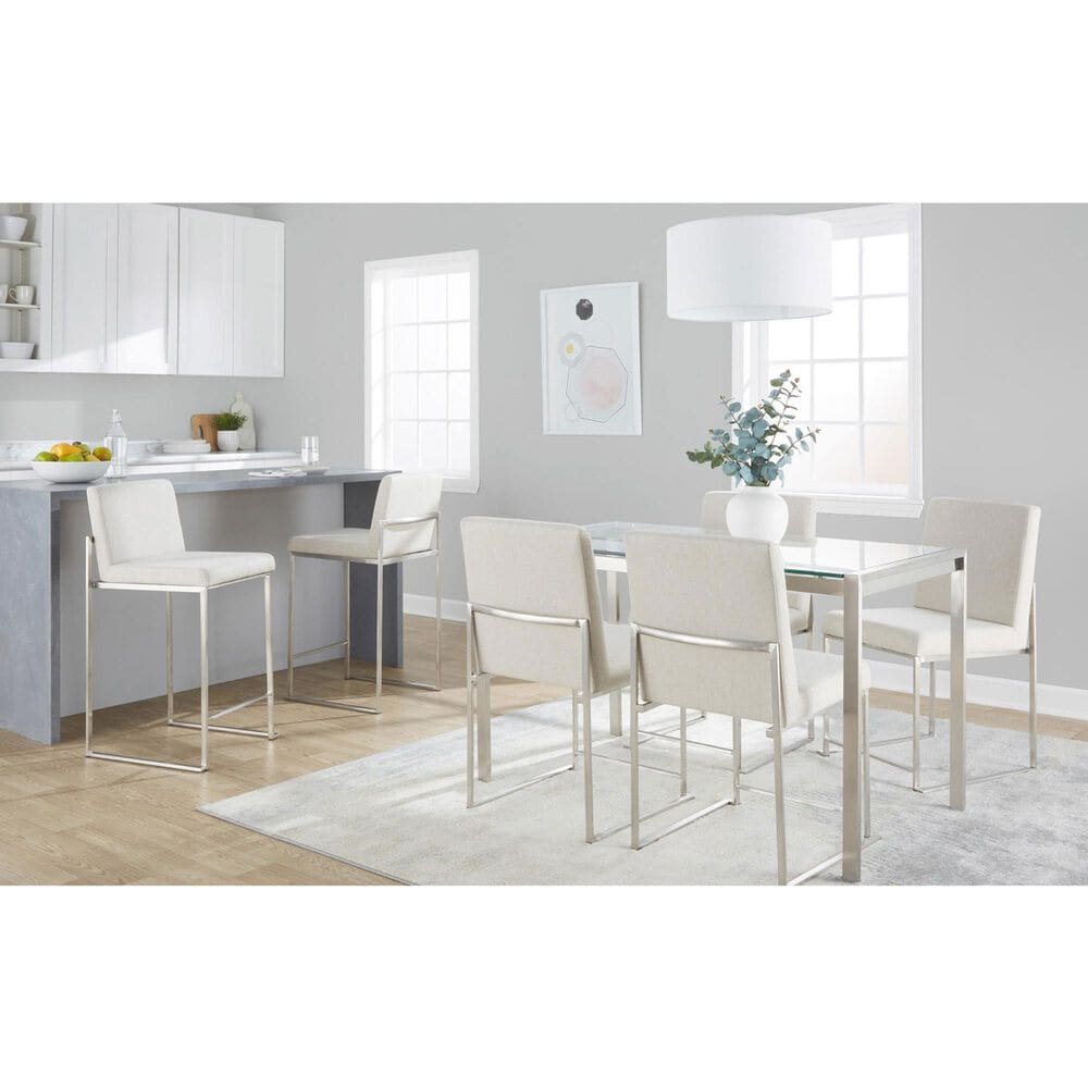 Lumisource Fuji Side Chair with Beige Cushion in Brushed Stainless Steel &#40;Set of 2&#41;, , large