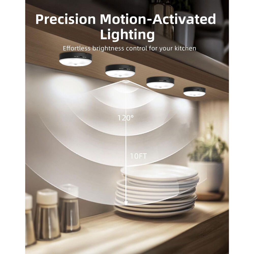 HOMLUX Motion Sensor Puck Light in Black (Set of 6), , large