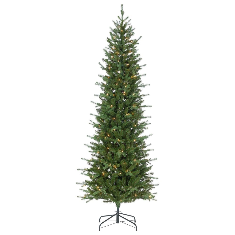 The Gerson Company 7.5" Pre-Lit Artificial Natural Cut Narrow Dover Pine with White Lights in Green, , large