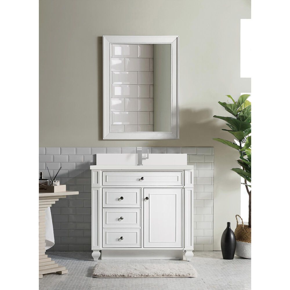 James Martin Vanities Bristol 36&quot; Single Bathroom Vanity in Bright White with Single Hole 3 cm White Zeus Quartz Top and Rectangular Sink, , large