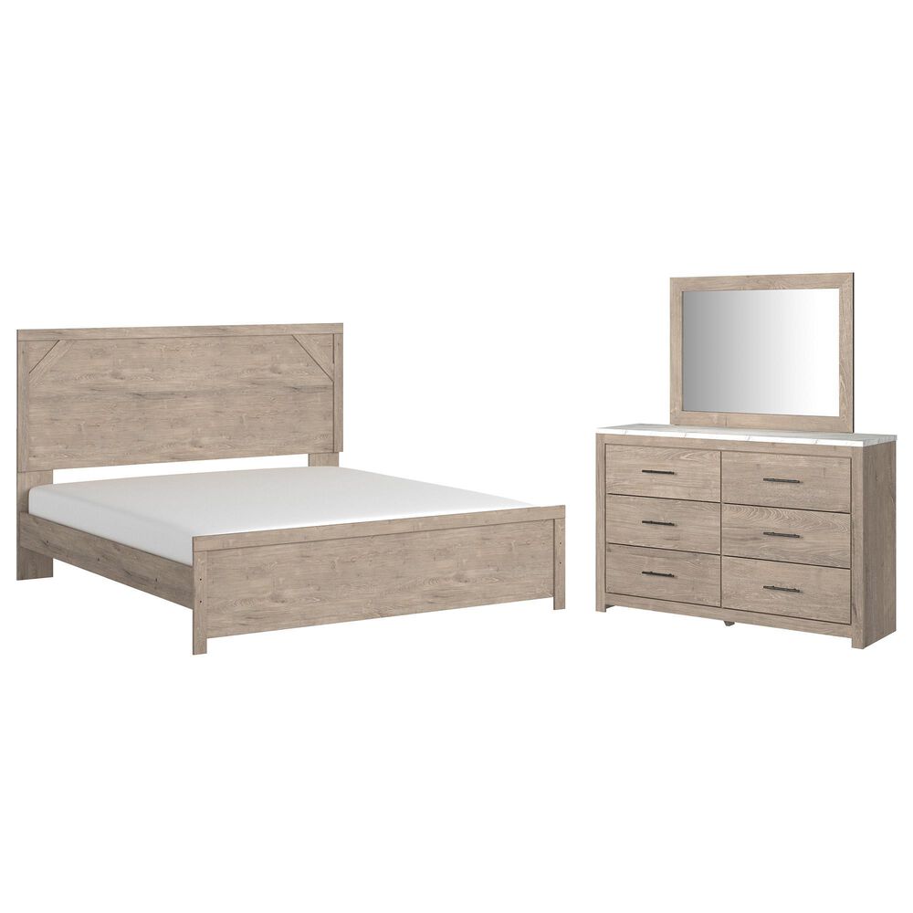 Ashley Senniberg 3-Piece King Panel Bedroom Set in Light Brown and White, , large