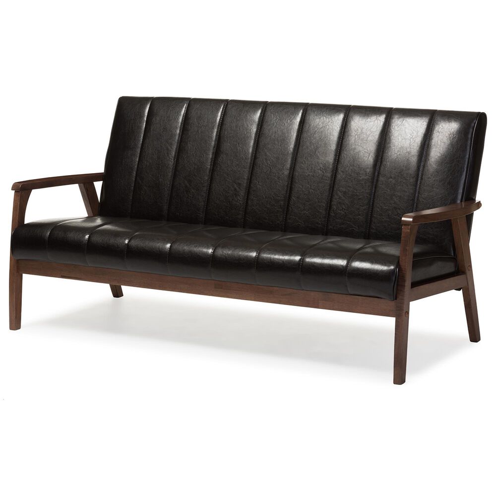 Baxton Studio Nikko Stationary Sofa in Dark Brown, , large