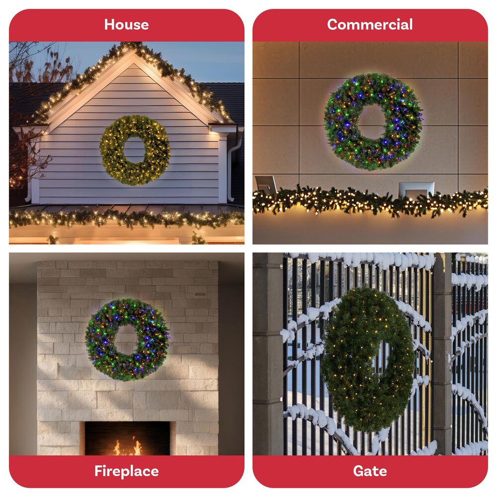 Timberlake 48&quot; Large Christmas Wreath with 200 LED Lights in Green, , large