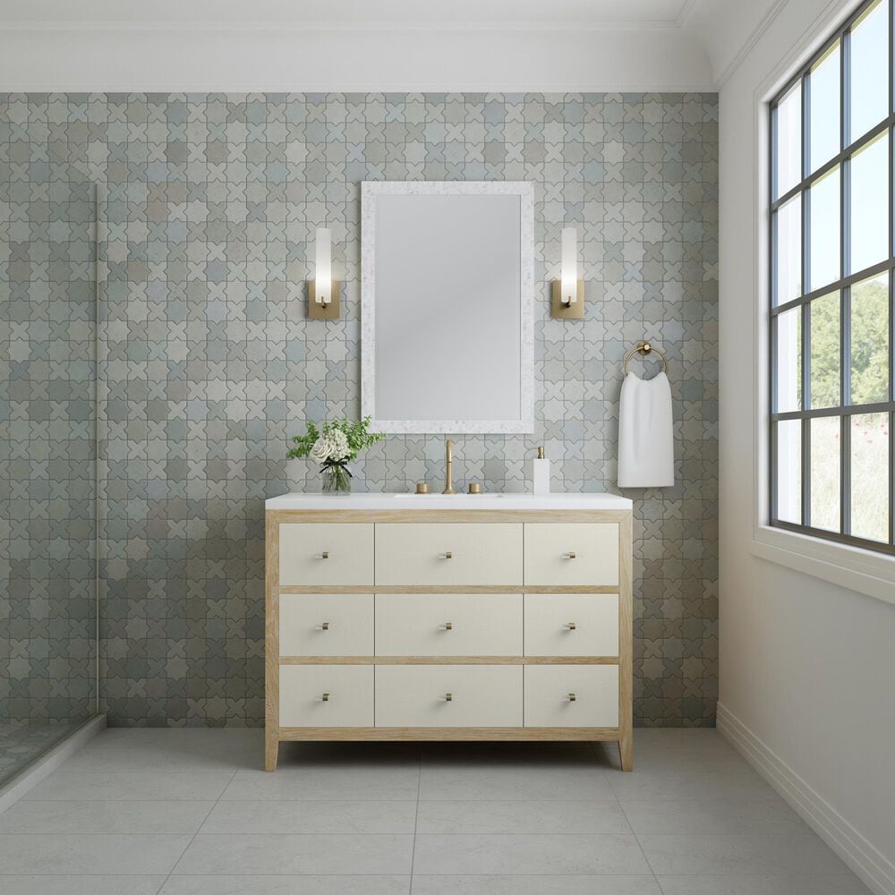 James Martin Vanities Celeste 48&quot; Single Vanity in Sun-washed Oak with Embossed Shagreen and with 3 cm White Zeus Quartz Top, , large