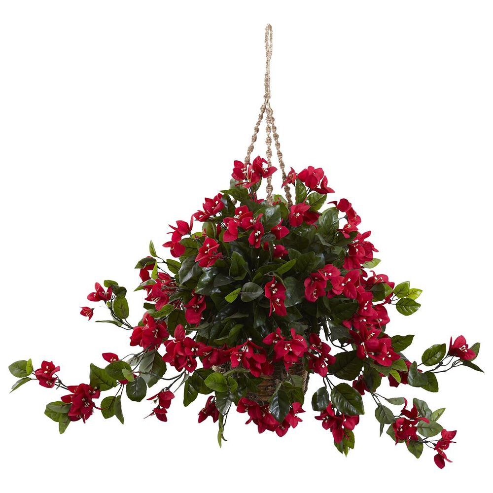 Nearly Natural Inc Red Bougainvillea Hanging Basket, , large