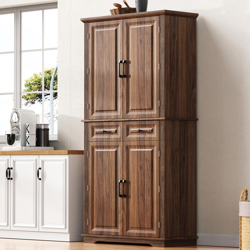HOMLUX 71" Tall Kitchen Pantry Cabinet with 3 Pull Out Cabinet Organizers in Brown, , large