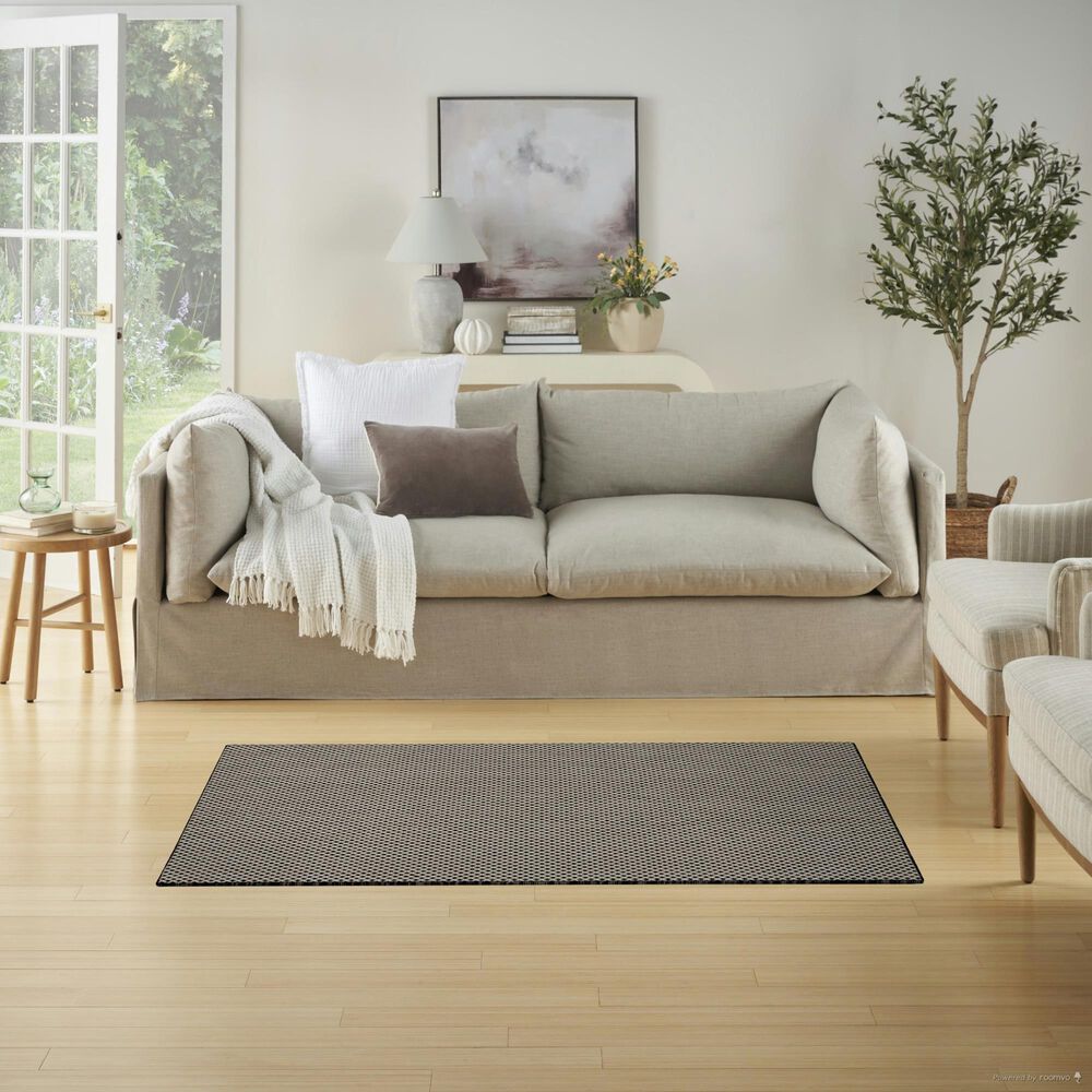 Nourison Courtyard Black and White 3&#39; x 5&#39; Indoor/Outdoor Area Rug, , large
