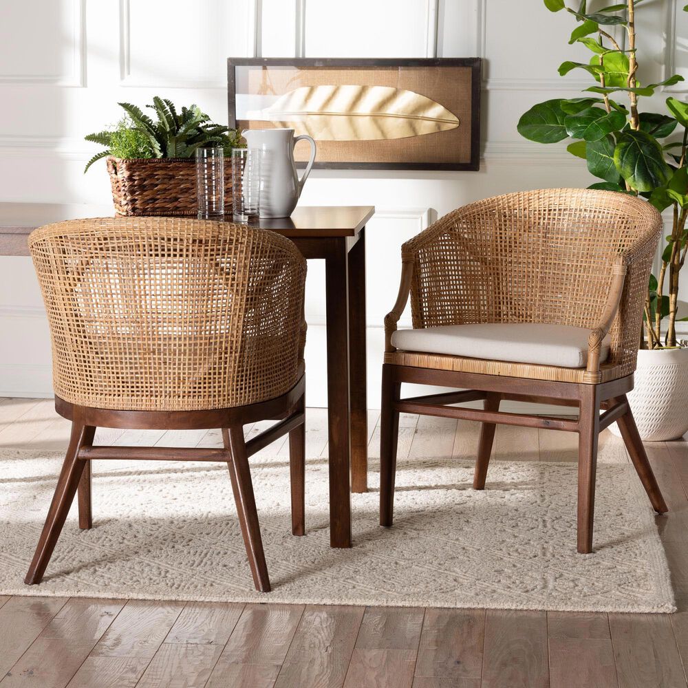 Baxton Studio Lumajang Arm Chair in Light Honey and Walnut Brown (Set of 2), , large