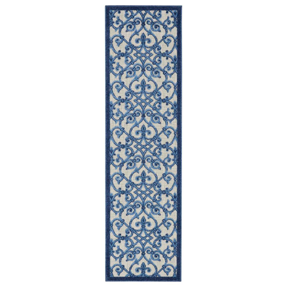 Nourison Aloha Damask 2" x 6" Grey and Blue Indoor/Outdoor Runner, , large