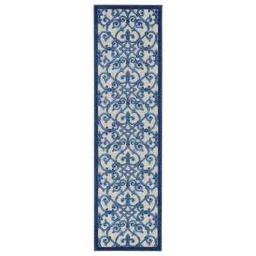 Nourison Aloha Damask 2" x 6" Grey and Blue Indoor/Outdoor Runner, , large