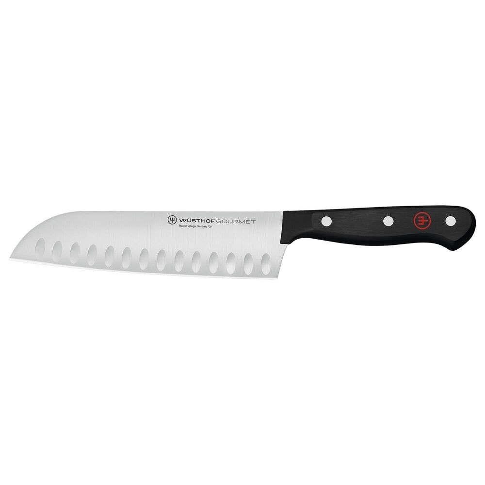 Wusthof Gourmet 7" Hollow Edge Santoku Knife in Stainless Steel and Black, , large