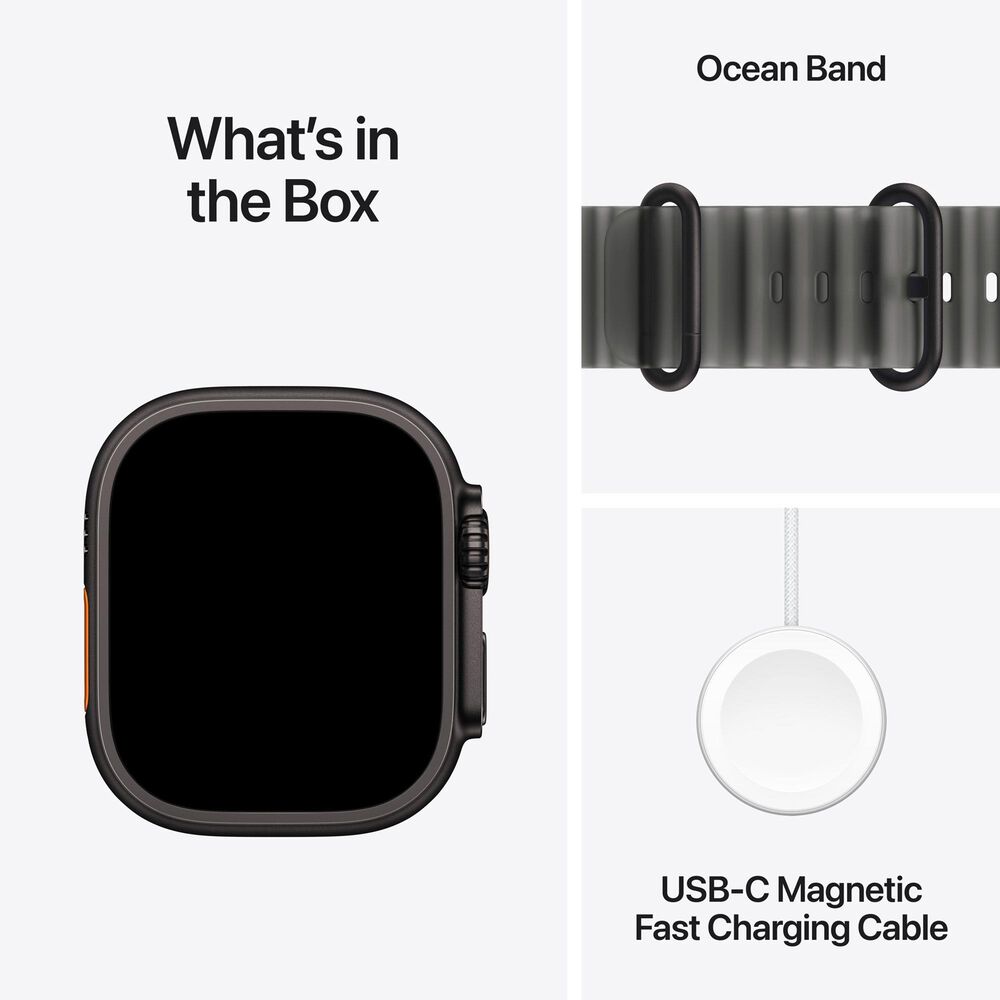 Apple Watch Ultra 4 (GPS + Cellular) 49mm Black Titanium Case with Translucent Black Ocean Band and 2-Year AppleCare+, , large