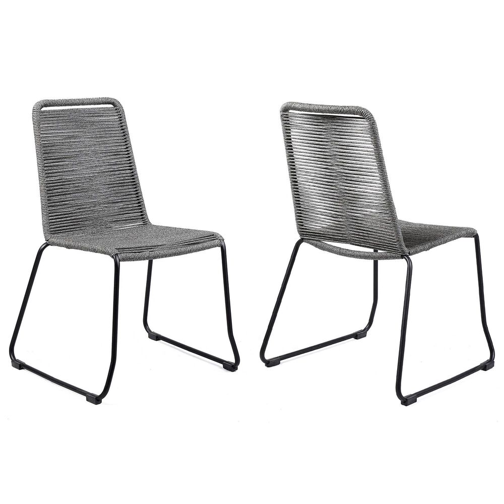 Blue River Shasta Outdoor Dining Chair with Gray Rope Seat in Black (Set of 2), , large