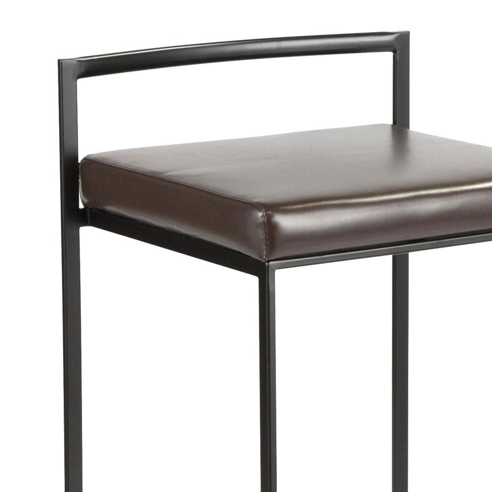 Lumisource Fuji Stackable Counter Stool with Brown Faux Leather Cushion in Black &#40;Set of 2&#41;, , large