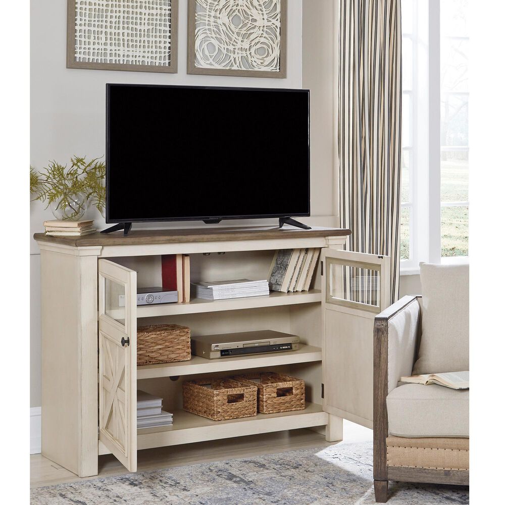 Signature Design by Ashley Bolanburg 50&quot; TV Stand in Antique White and Weathered Oak Top, , large