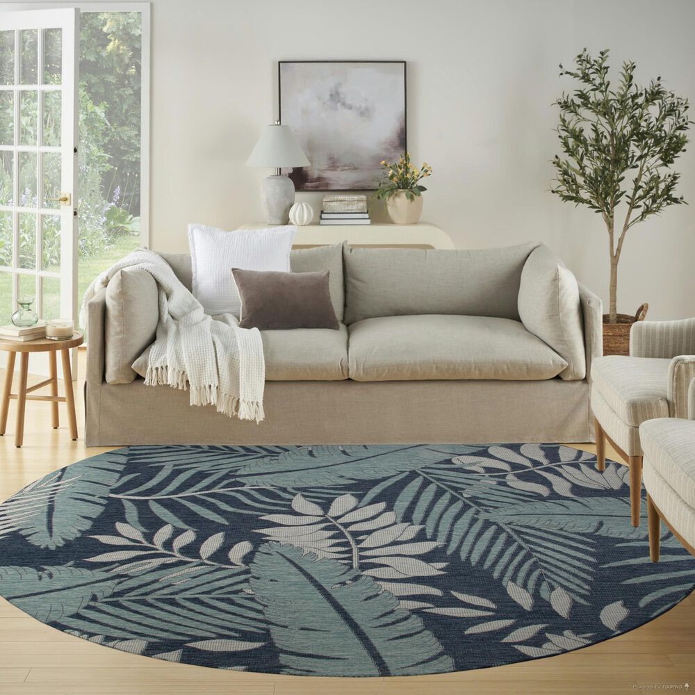 Nourison Garden Oasis GOA02 Navy 8&#39; Round Indoor/Outdoor Area Rug, , large