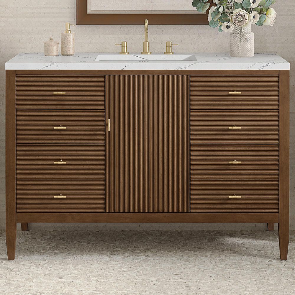 James Martin Vanities Myrrin 48&quot; Vanity in Mid Century Walnut with 3 cm Ethereal Noctis Quartz Top, , large