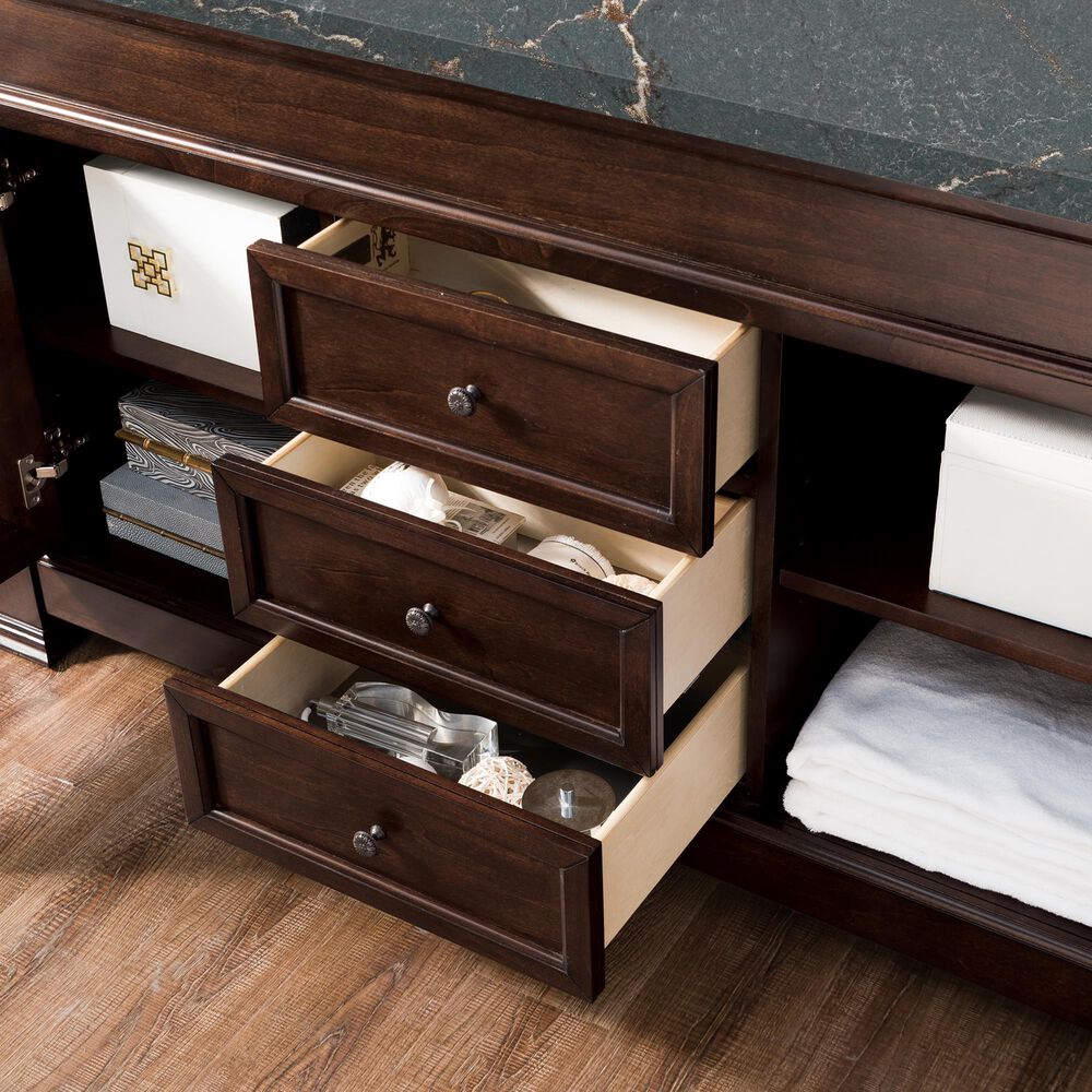 James Martin Vanities Brookfield 60&quot; Single Bathroom Vanity in Burnished Mahogany with 3 cm Parisien Bleu Quartz Top and Rectangular Sink, , large