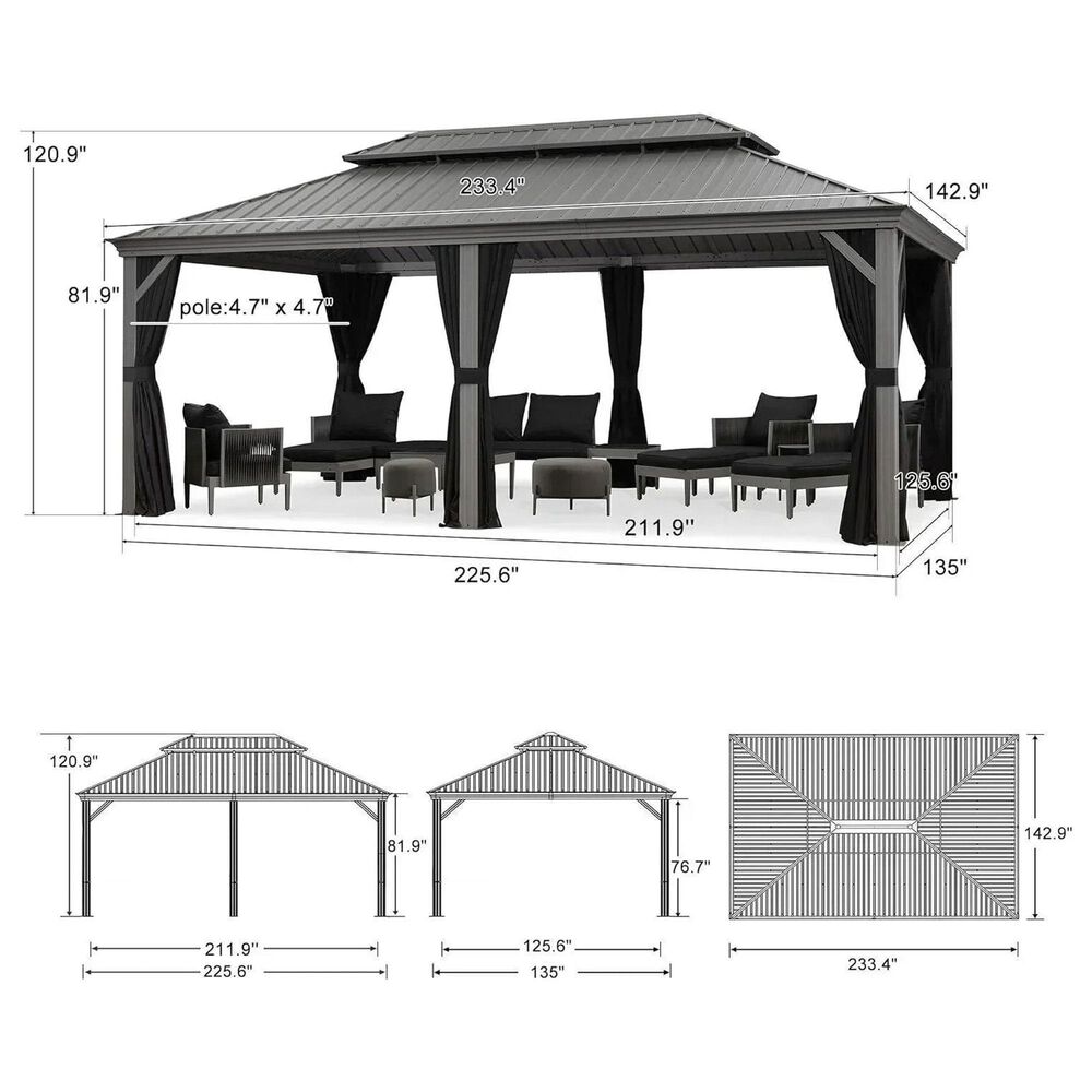 HOMLUX 12'X20' Hardtop gazebo with double roof in Bronze in Gray, , large
