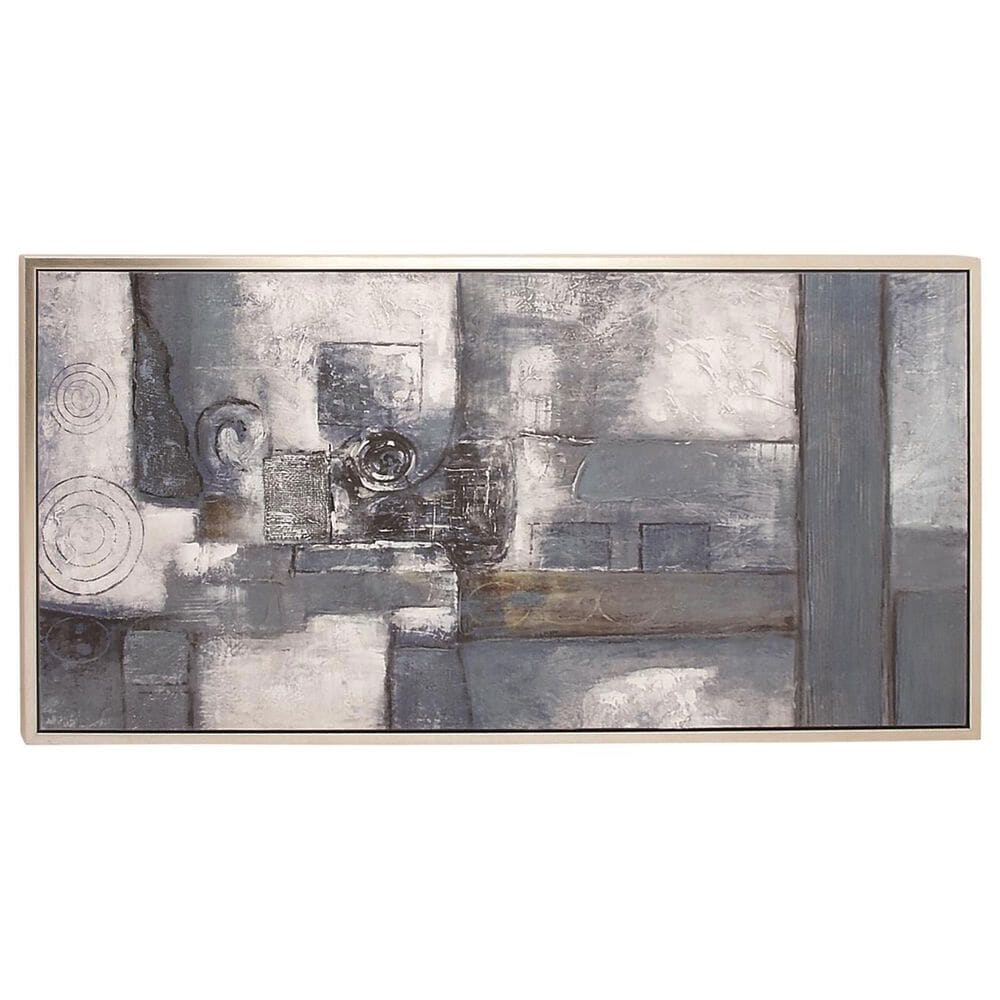 Maple and Jade 55" x 28" Geometric Wall Art with Silver Frame in Gray, White, Dark Blue and Brown, , large