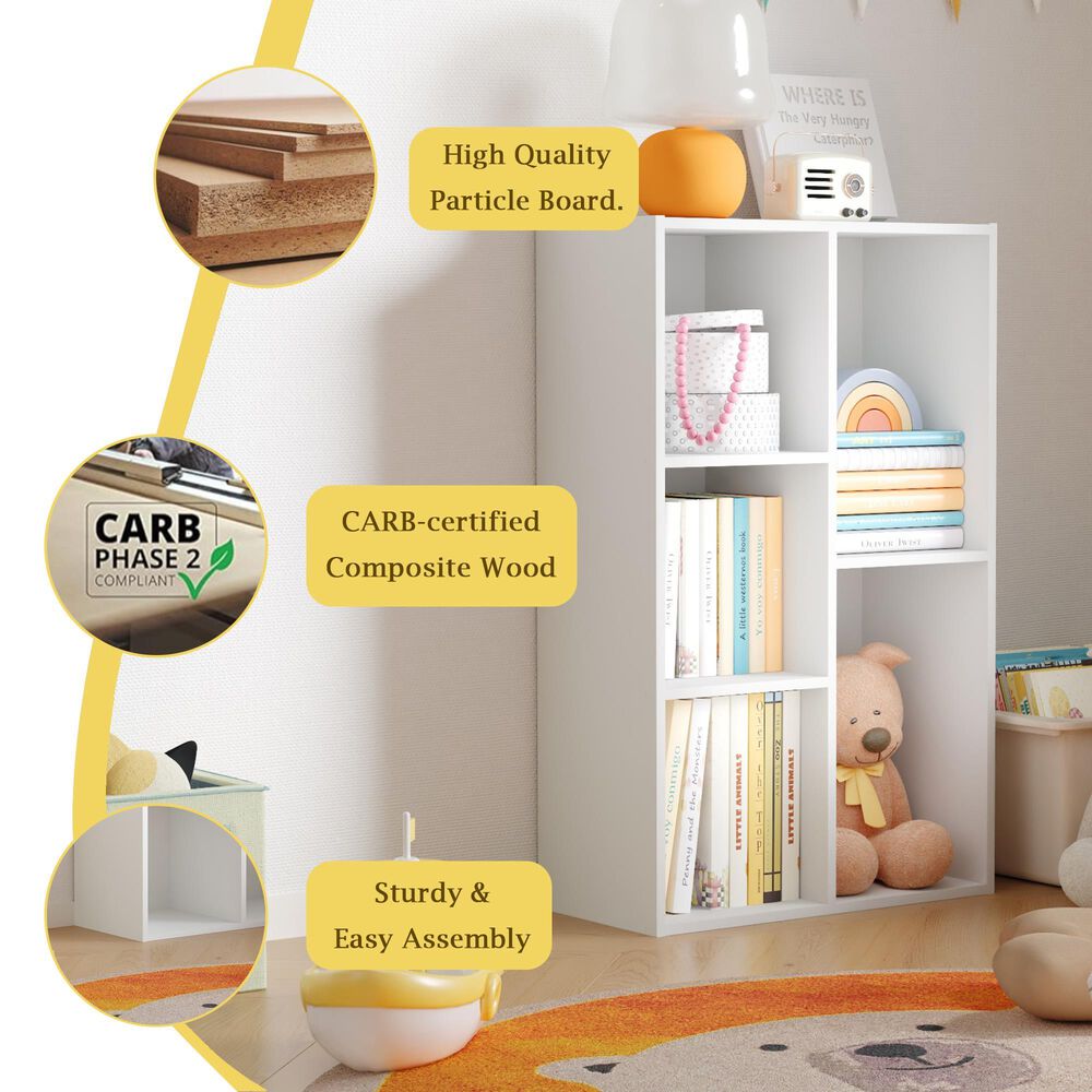 HOMLUX 5-Cube Reversible Storage Bookshelf in White, , large