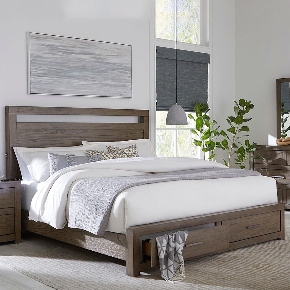 Riva Ridge Modern Loft California King Storage Panel Bed in Greystone, , large
