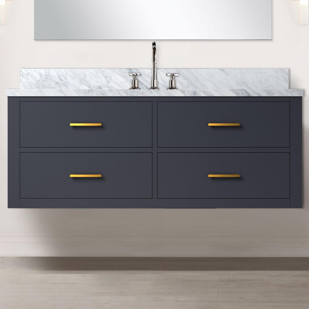 Lexora Home Castor 48&quot; Single Bathroom Vanity in Blue with 2 cm White Carrara Marble Top and Rectangular Sink, , large