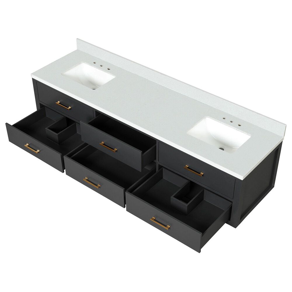 Lexora Home Castor 80&quot; Double Bathroom Vanity in Black with 2 cm White Quartz Top and Rectangular Sinks, , large