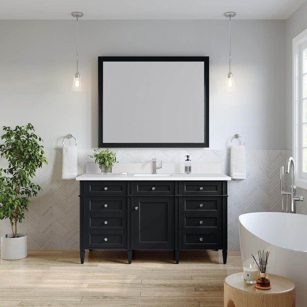 James Martin Vanities Brittany 48&quot; Single Bathroom Vanity in Black Onyx with Single Hole 3 cm White Zeus Quartz Top and Rectangular Sink, , large