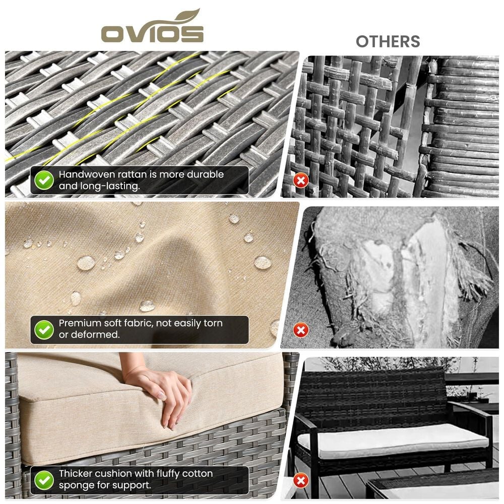 HOMLUX 5-Piece Outdoor Wicker Patio Furniture Set, High Back Rattan Sofa with Chairs, Ottomans &amp; Cushions in Beige, , large