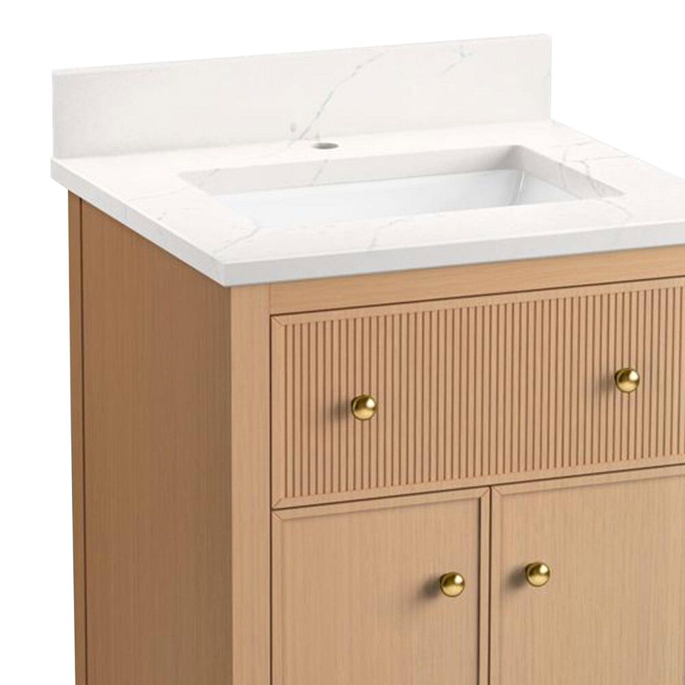 Kohler Malin 24" Single Bathroom Vanity in White Oak with Single Hole 3 cm White Quartz Top and Rectangular Sink, , large