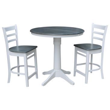International Concepts Emily 3-Piece Solid Wood Counter Height Dining Set in White and Heather Gray, , large