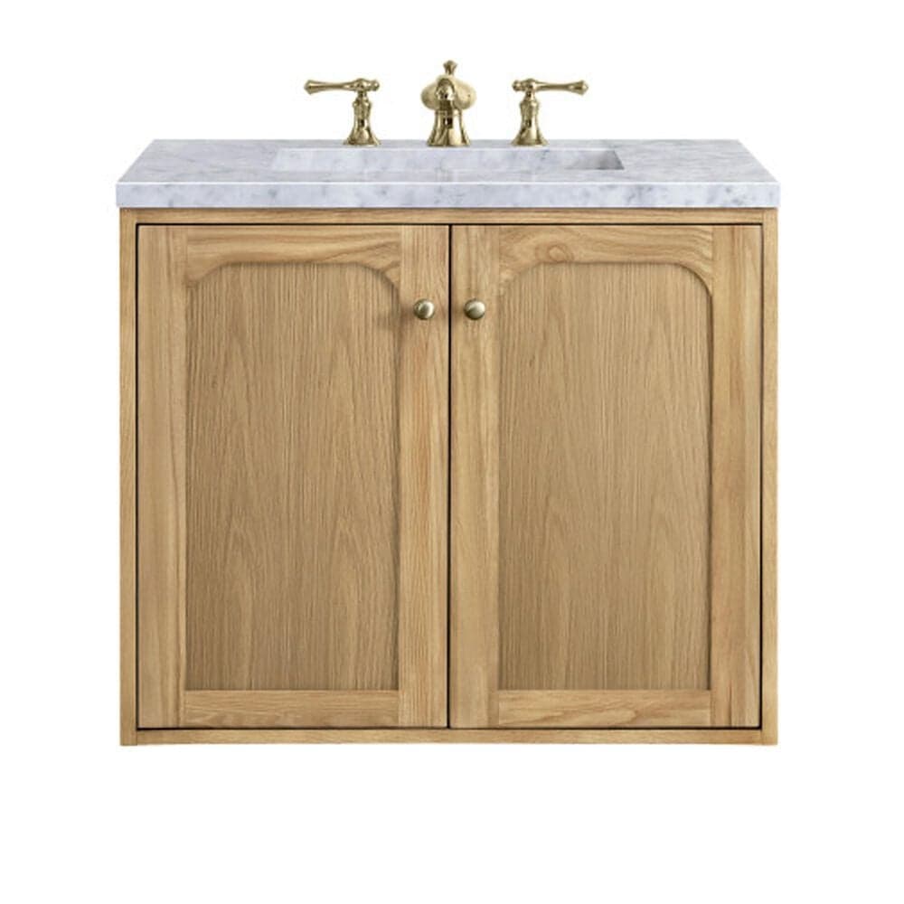 James Martin Vanities Laurent 30&quot; Single Bathroom Vanity in Light Natural Oak with 3 cm Carrara White Marble Top and Rectangular Sink, , large