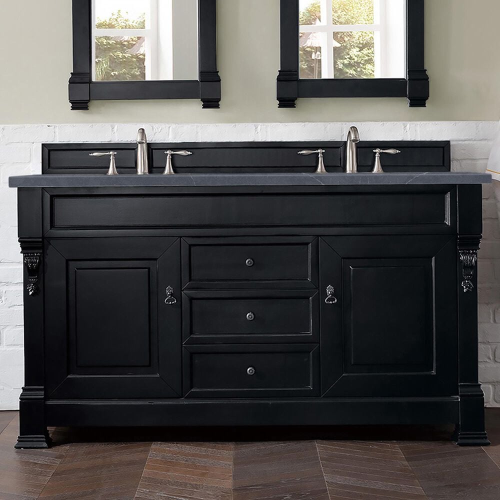 James Martin Vanities Brookfield 60&quot; Double Bathroom Vanity in Antique Black with 3 cm Charcoal Soapstone Quartz Top and Rectangle Sinks, , large
