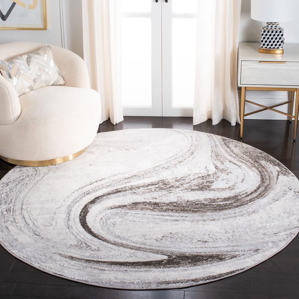 Safavieh Orchard Abstract 6&#39;7&quot; Round  Light Grey Area Rug, , large