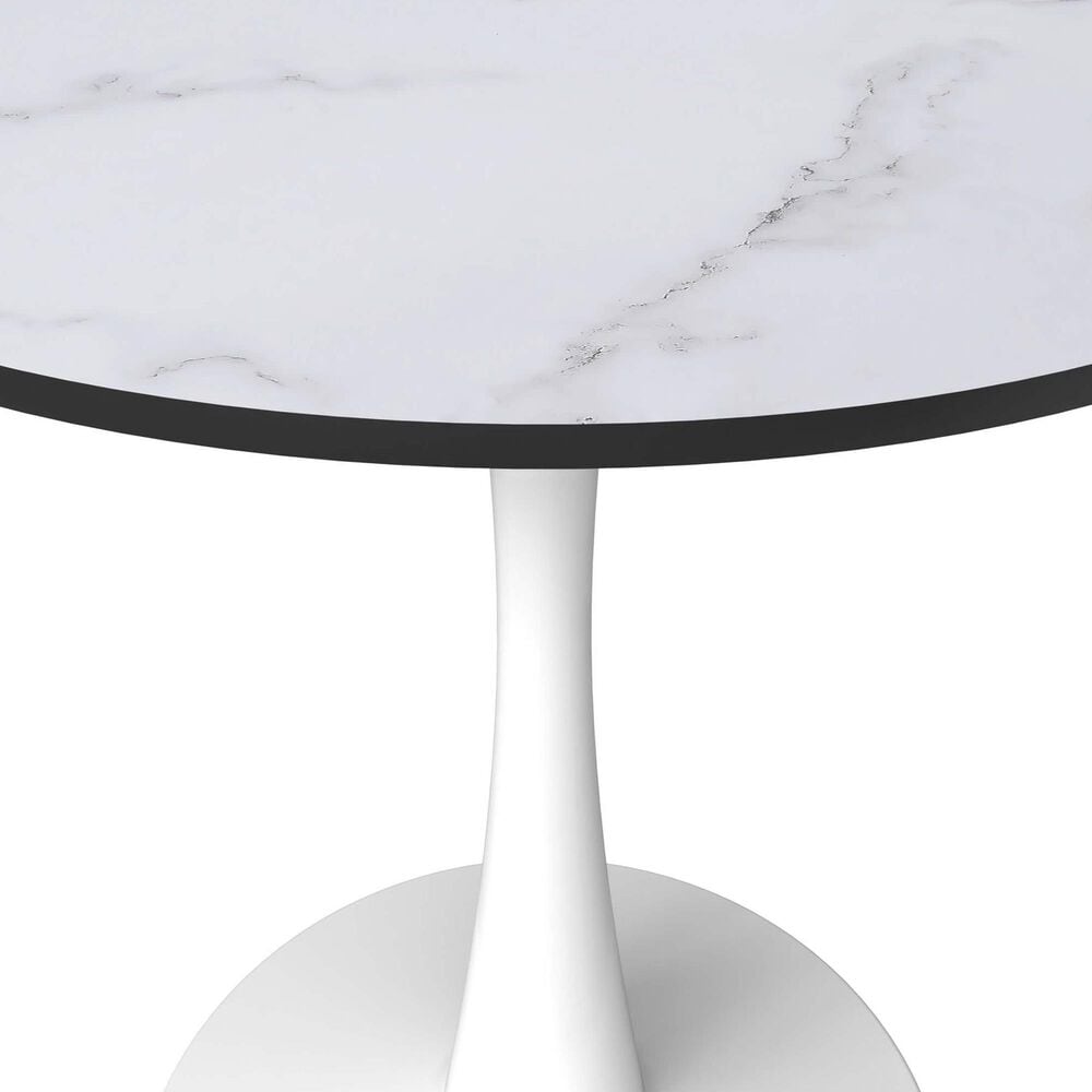 Leisuremod Leisuremod Bristol 24 round dining table White base with marbled MDF top, , large