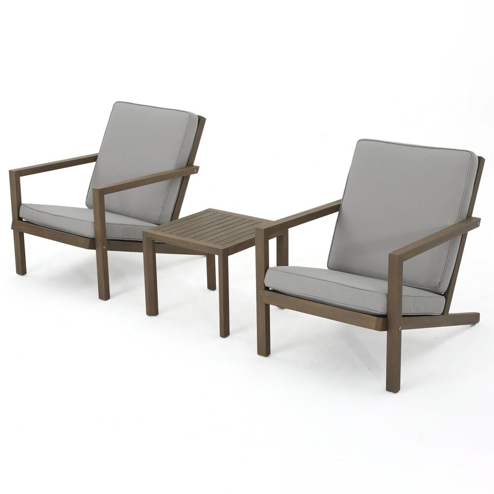 Hearth and Haven Leah 3-Piece Patio Chat Set with Gray Cushion in Brown, , large