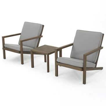 Hearth and Haven Leah 3-Piece Patio Chat Set with Gray Cushion in Brown, , large
