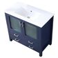 Lexora Home Volez 36" Single Bathroom Vanity in Navy Blue with 2 cm White Ceramic Top and Rectangular Sink, , large