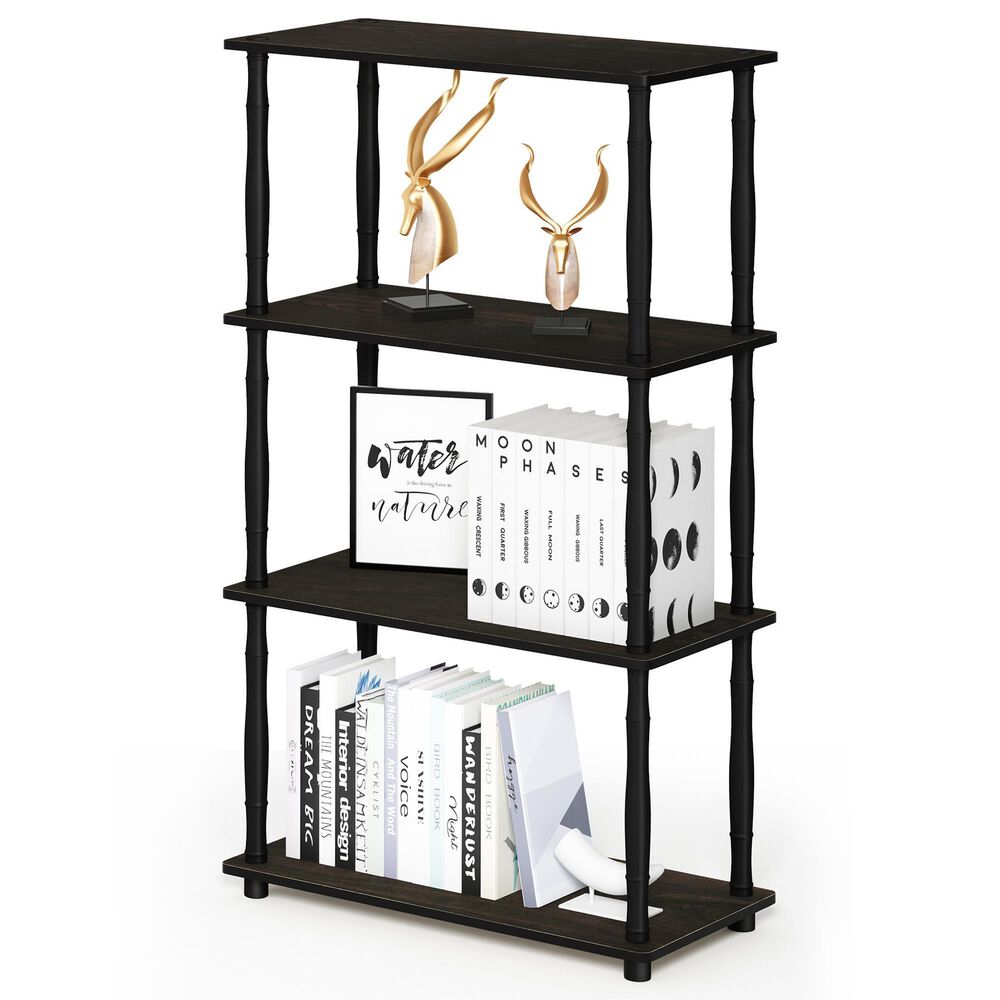 HOMLUX Turn-N-Tube 4-Tier Corner Open Storage Bookshelf in Espresso and Black, , large