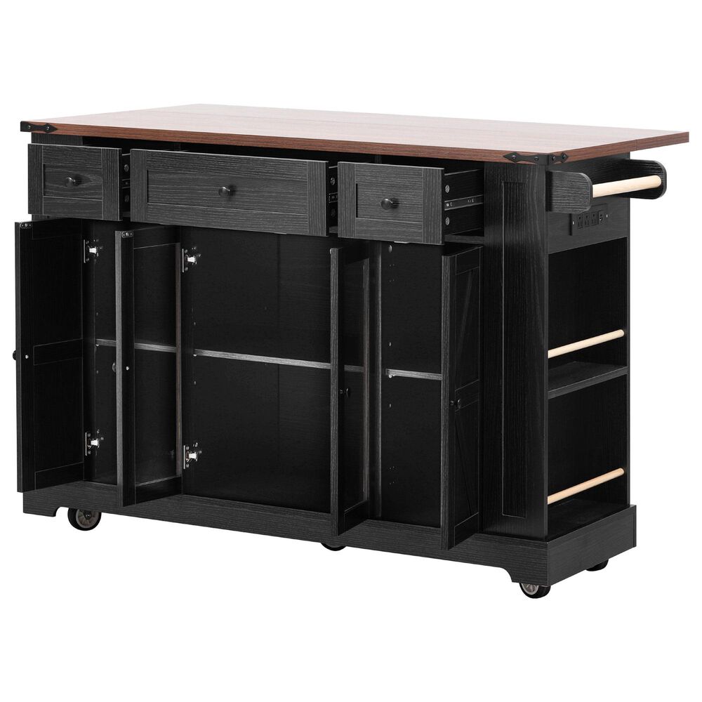 HOMLUX 53" Kitchen Island with Two Tempered Glass Cabinet Door in Black, , large